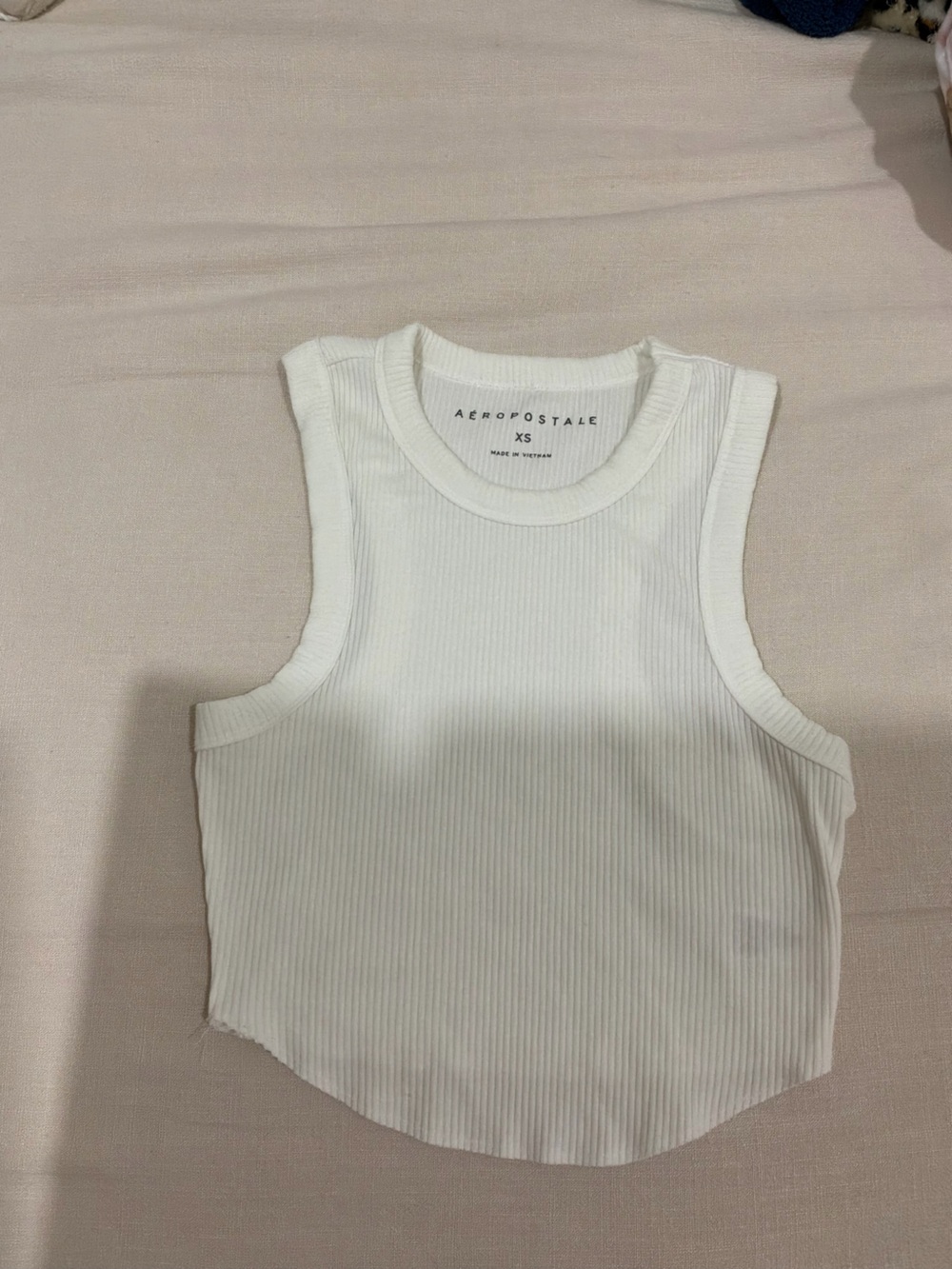 Aeropostale White Ribbed Crewneck Crop Tank